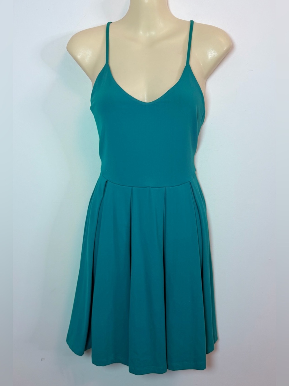 Susana Monaco Teal Spaghetti-Strap Skater Dress